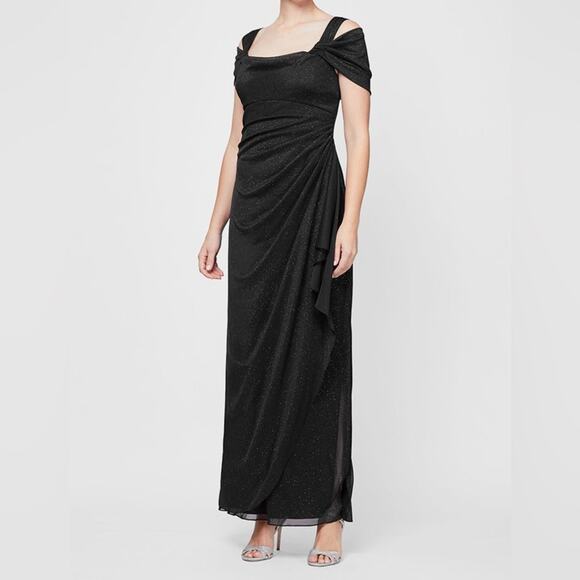 Alex Evenings Women’s Hannah Glitter Mesh Gown Black Sz 14 NWT - Picture 1 of 8